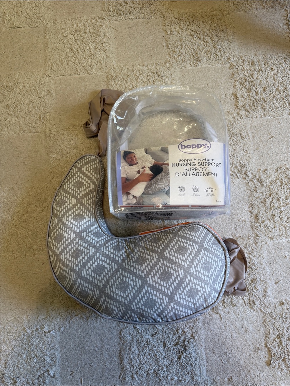 Boppy Gray and White Diamond Nursing Support Pillow